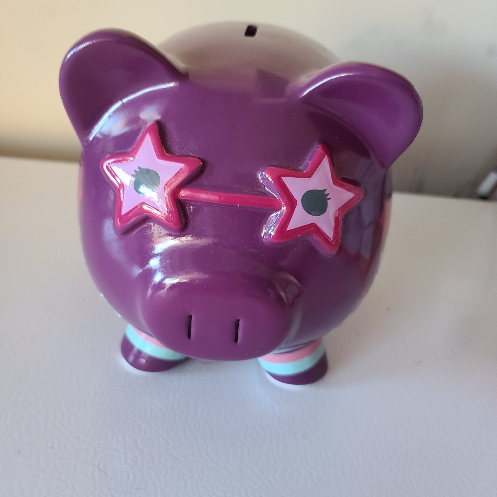 Purple ceramic piggy Bank- Pig